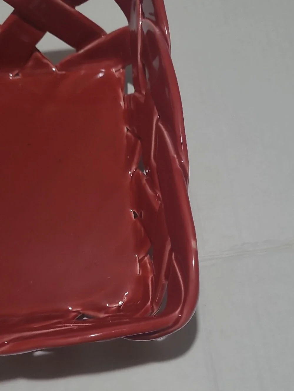 Glossy Red Ceramic Woven Decorative Bowl